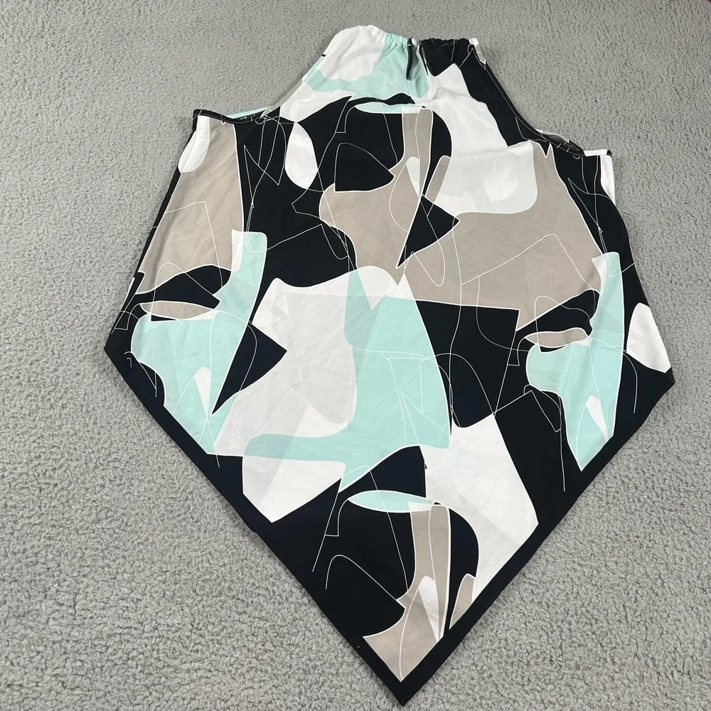 Alfani Shirt Womens Large Black Mint Beige Halter Handkerchief Hem Abstract - Picture 13 of 13
